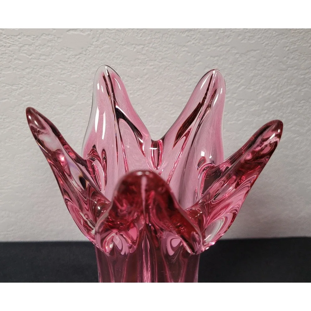 MCM Josef Hospodka Chribska Cranberry Pink Art Glass Starburst Vase Czech 12